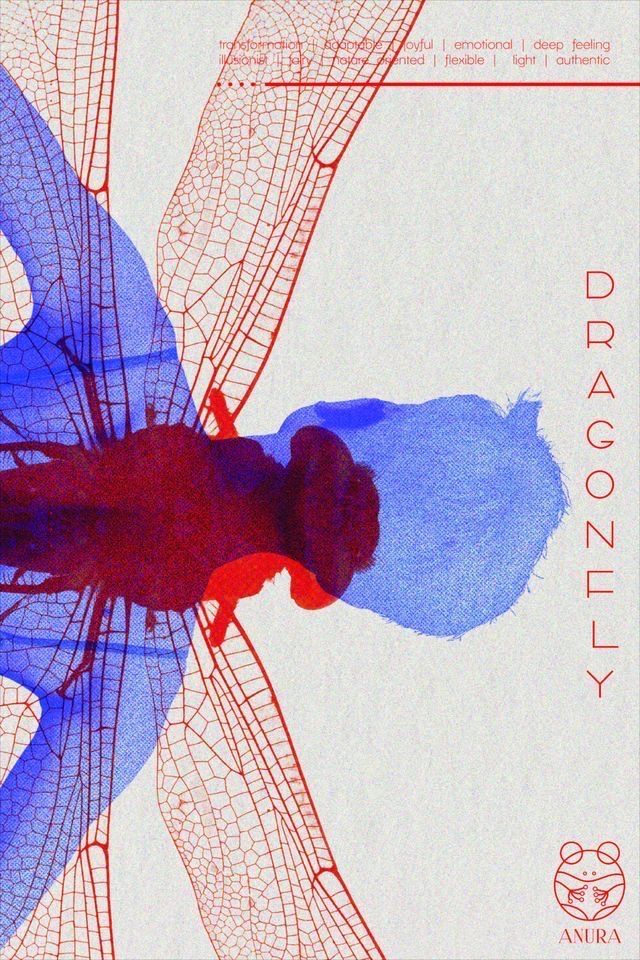 Red and cobalt dragonfly print artwork